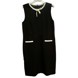 Talbots Tipped Ponte Tie Neck Black Dress Sz 14 petite